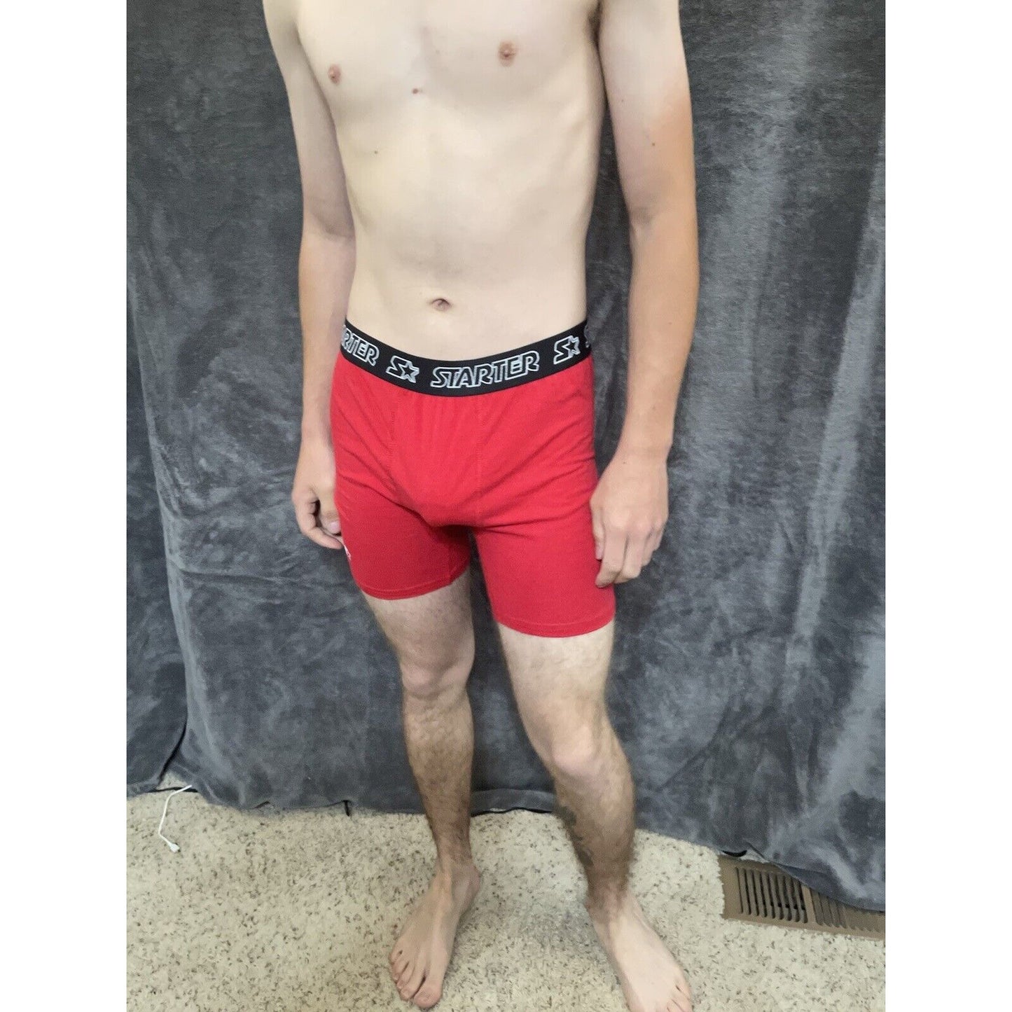 men's red starter black label large red boxer brief 5% spandex