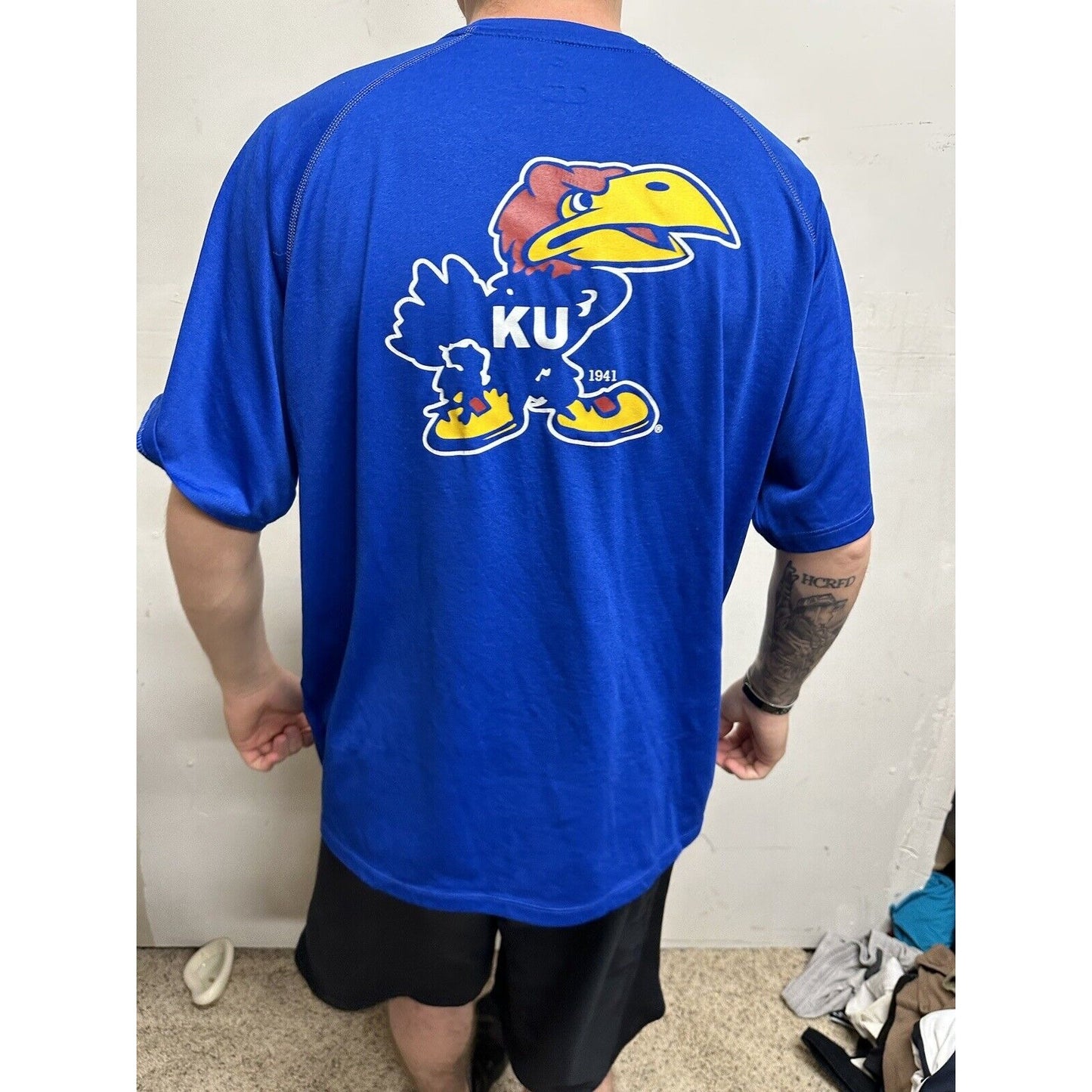 Men’s Medium Kansas Football Medium Adidas Climalite Tshirt