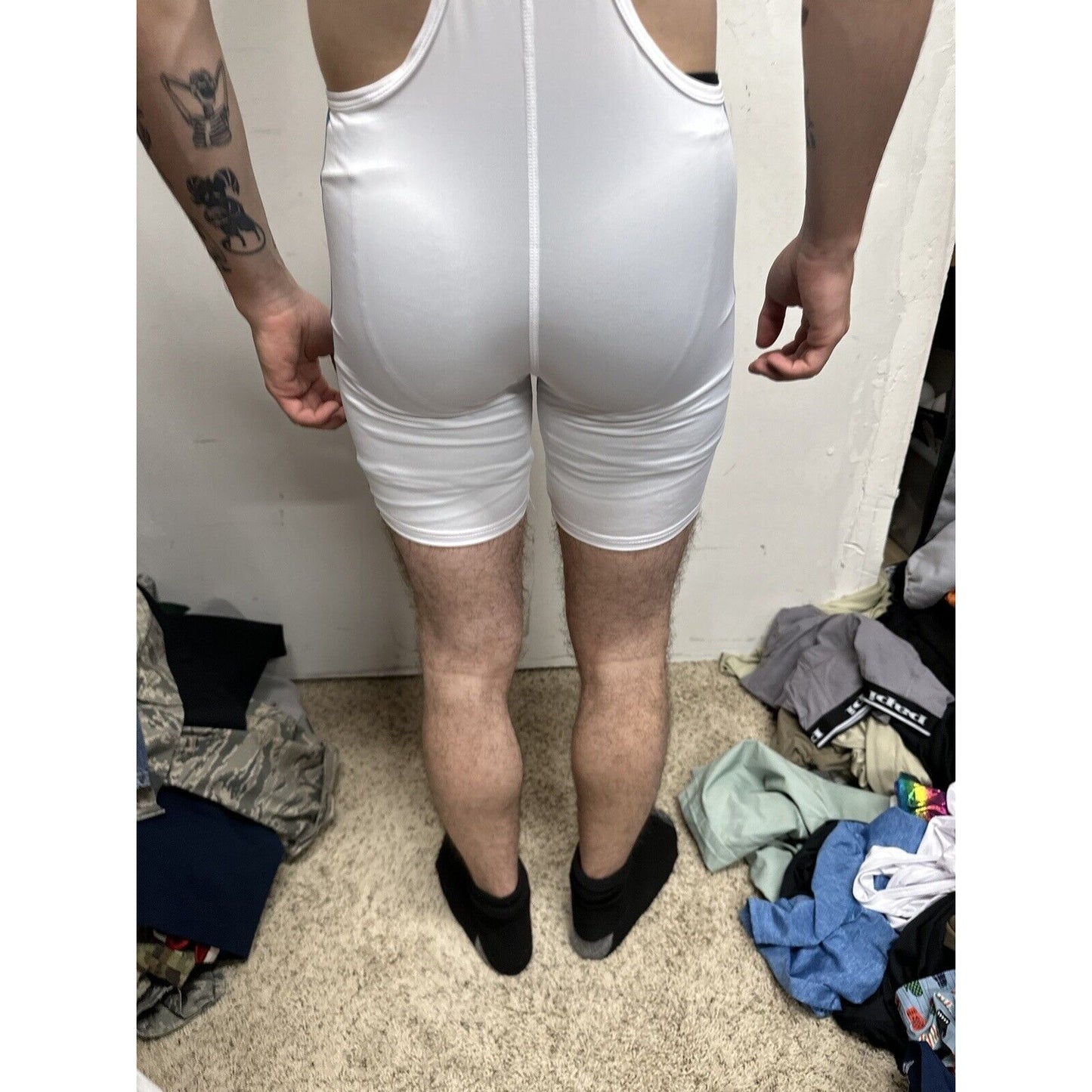 Men’s Tauwell White And Aqua Wrestling Singlet Medium