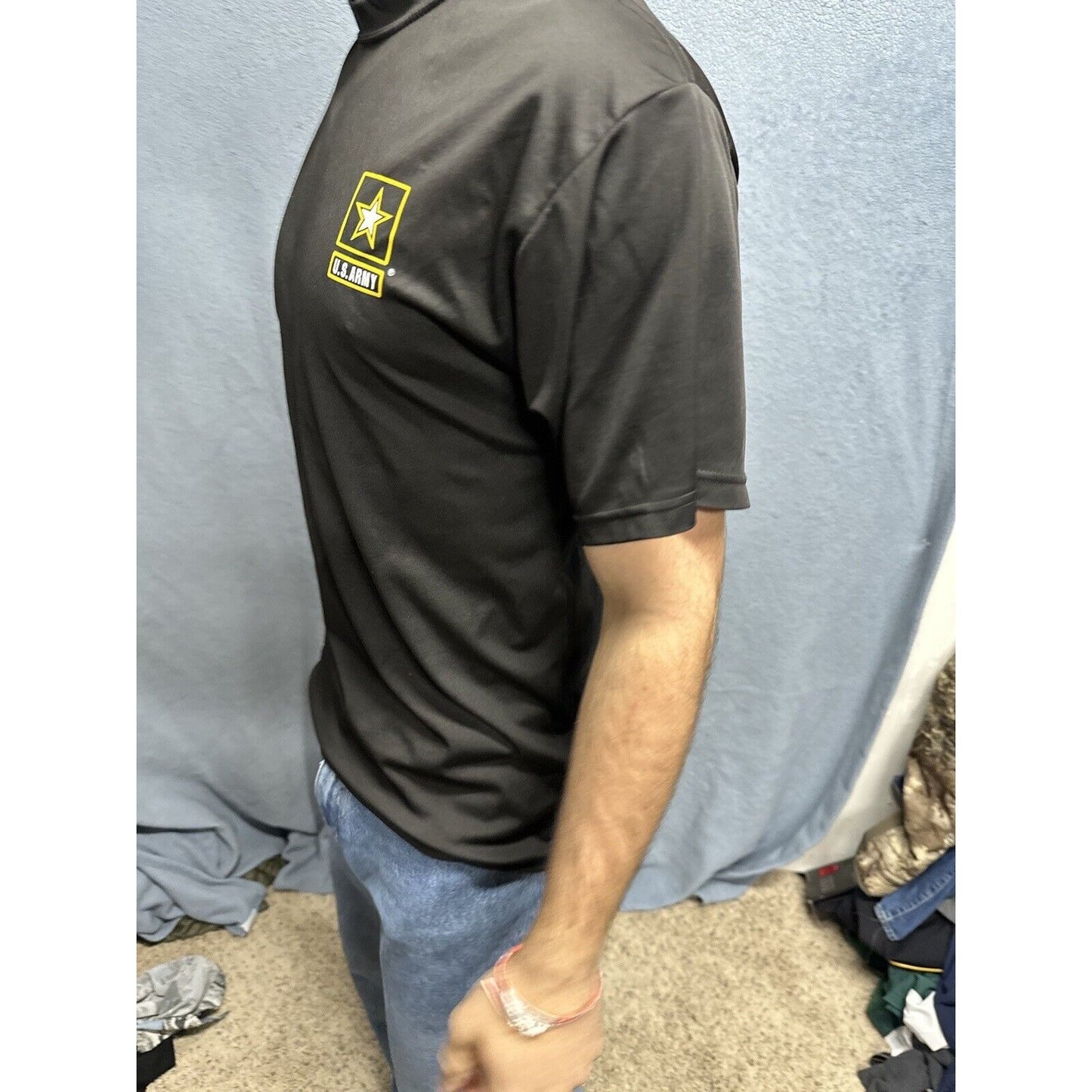 Men’s Army Small Tshirt Physical Fitness Uniform Black Polyester