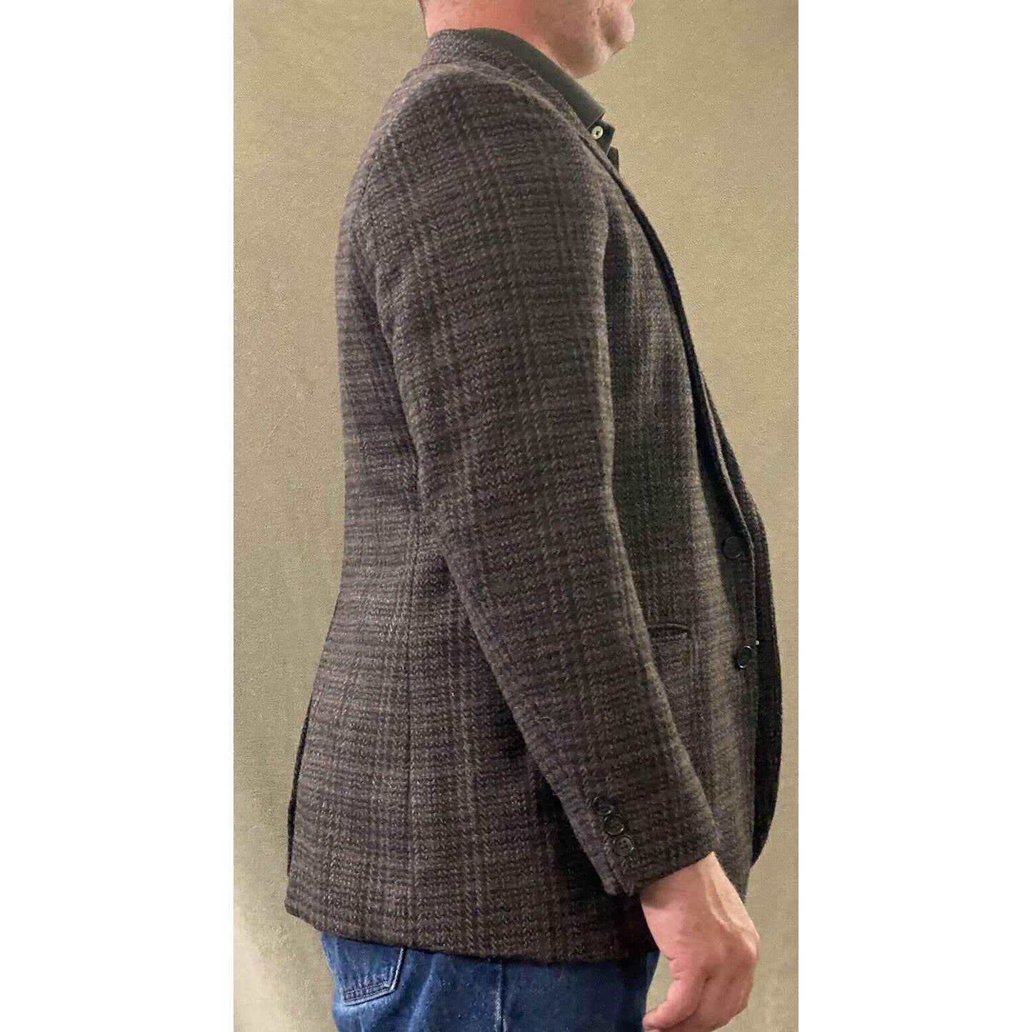 The Men’s Store Men’s 42S Brown Herringbone Polyester Wool Blazer Jacket