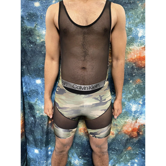 Livingly Light Men’s Camo One Piece Wrestling Singlet Leotard Large Military