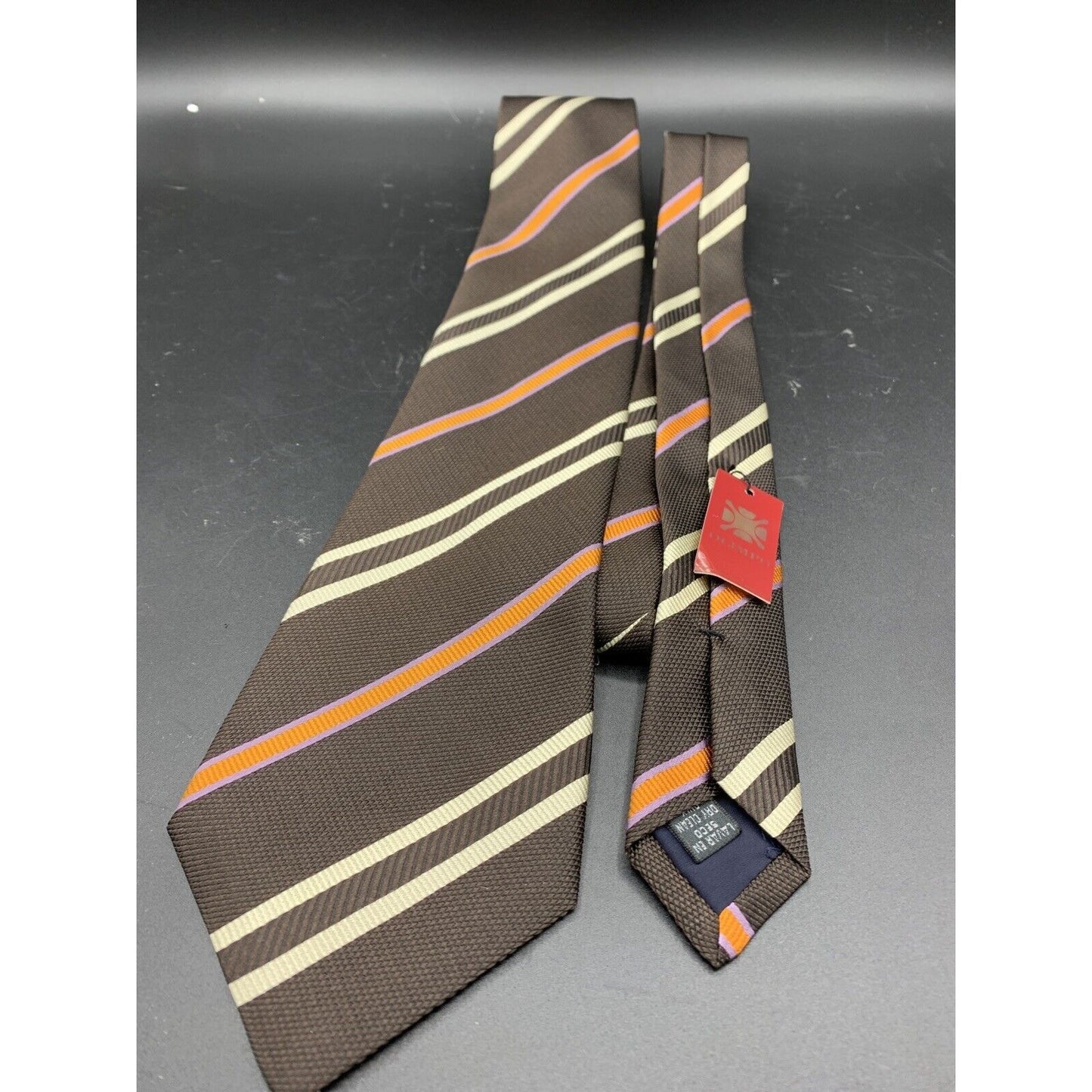 NWT Olimpo Tie Brown with Cream And Orange  Pattern 100% Silk Made in Spain