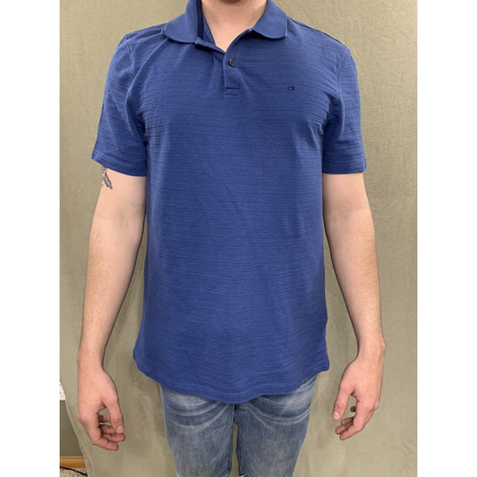 Calvin Klein Men Polo Shirt Blue Size Medium Knit Stretch