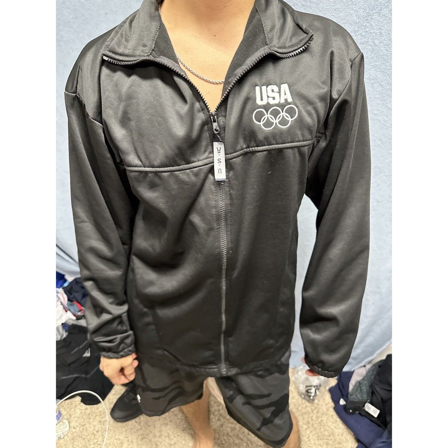 Men’s Black Full Zip XL Us Olympics Committee Jacket Black