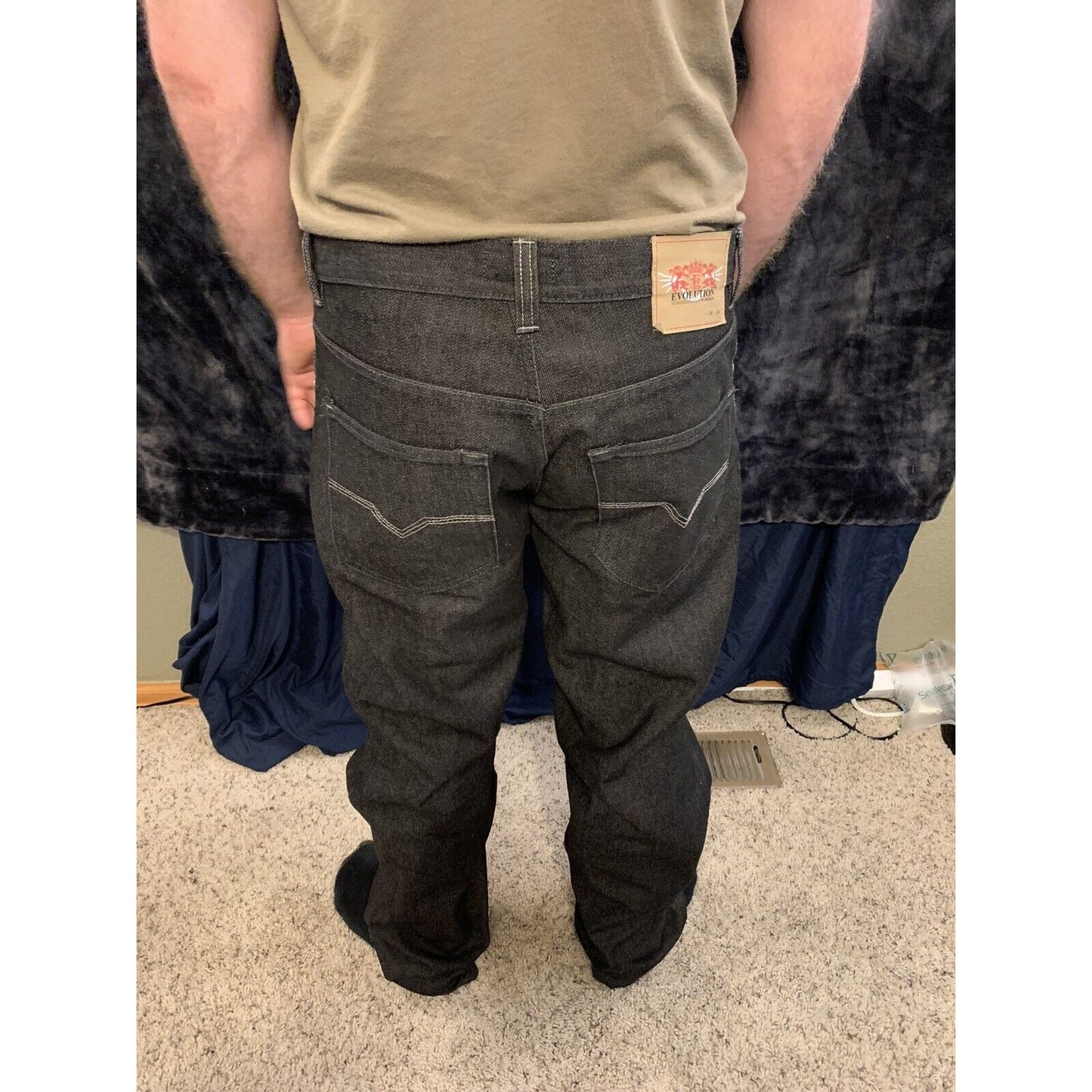 Men's EVOLUTION In Design Black Denim Jeans 34 X 34 Straight Fit
