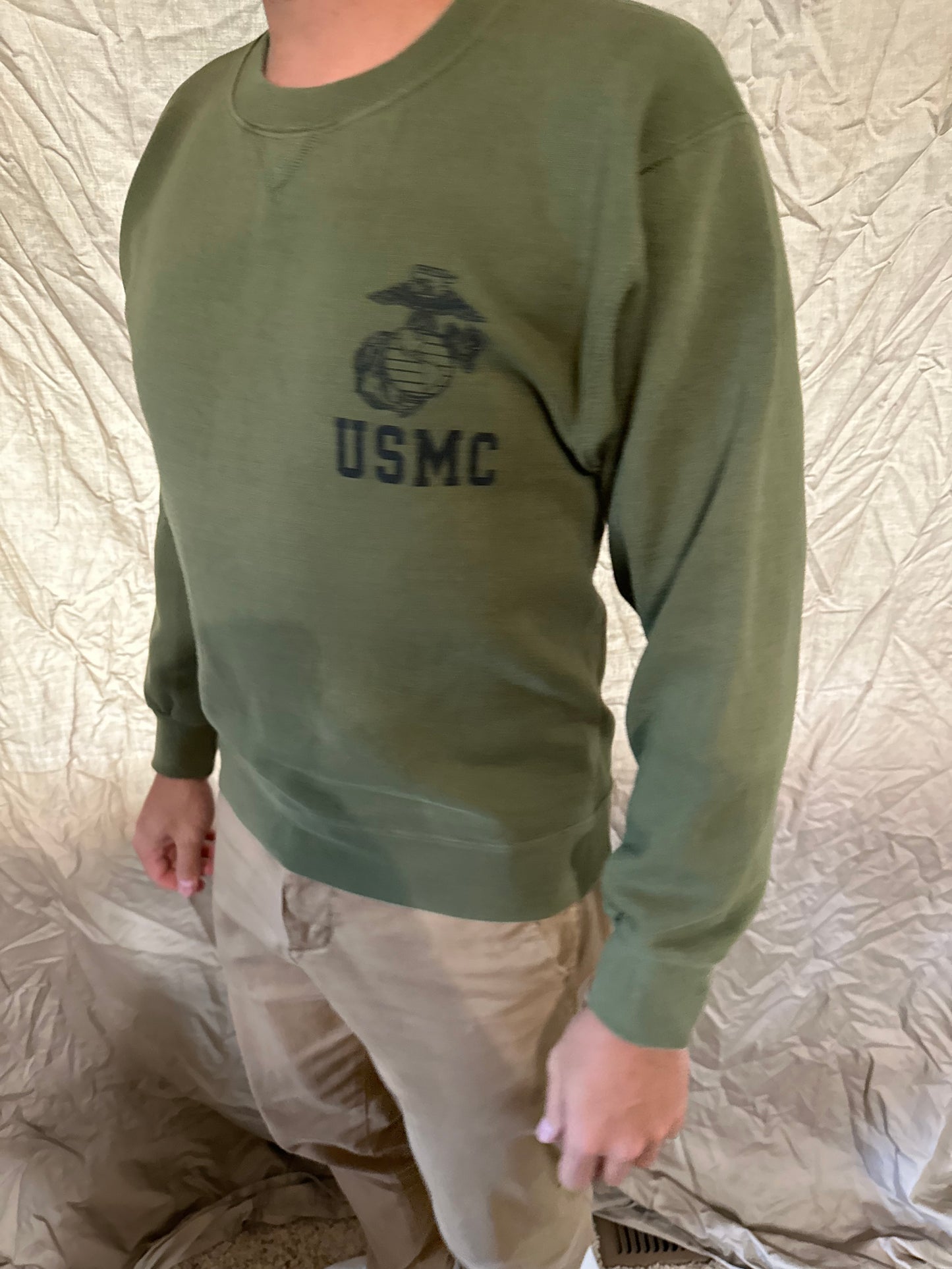 Men’s usmc marine corps soffe green pullover sweater athletic size small