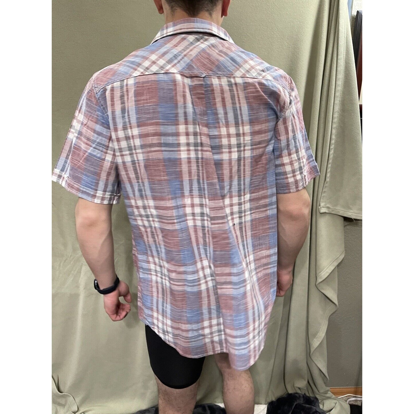 Original Weatherproof Vintage Men's Shirt Short Sleeve Button-Down Blue Plaid M