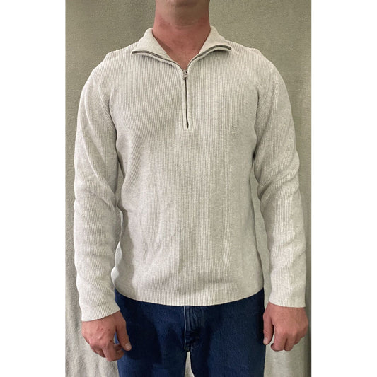 Calvin Klein Men’s XL White Cotton Mock Neck 1/4 Zip Pullover Sweater