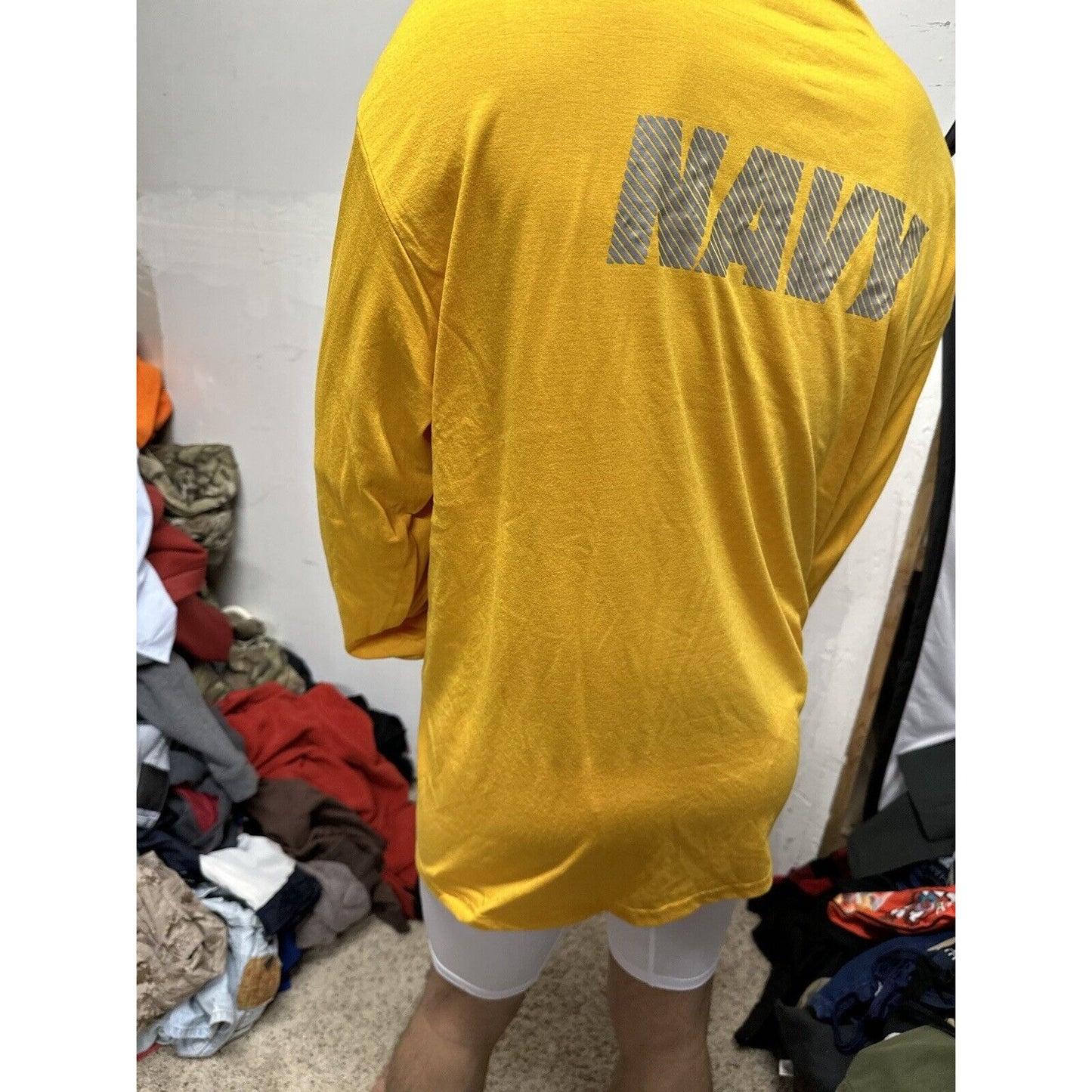 Men’s Navy Polyester PT Yellow Uniform Shirt Long Sleeve 2XL