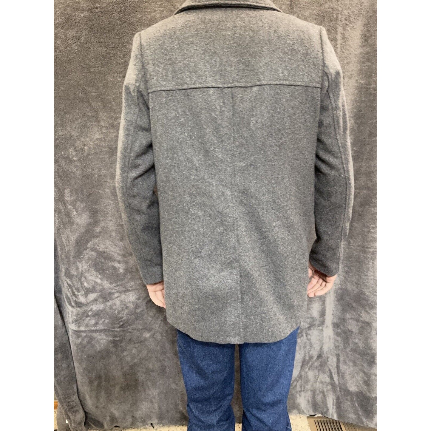 men's small gray old navy overcoat wool poly blend