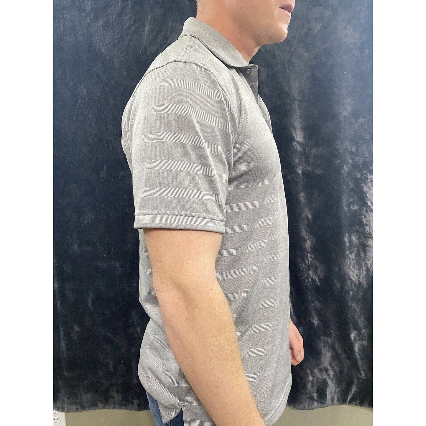 Bolle Men's Short Sleeve Performance Polo Shirt Tornado Stripes Gray Size Medium