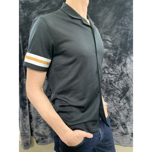 Forever 21 Men’s Small Mesh Black Button Up Short Sleeve Shirt
