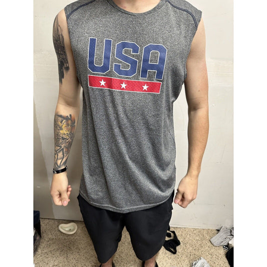 Men’s Gray Champion Medium USA Muscle Shirt Tank To