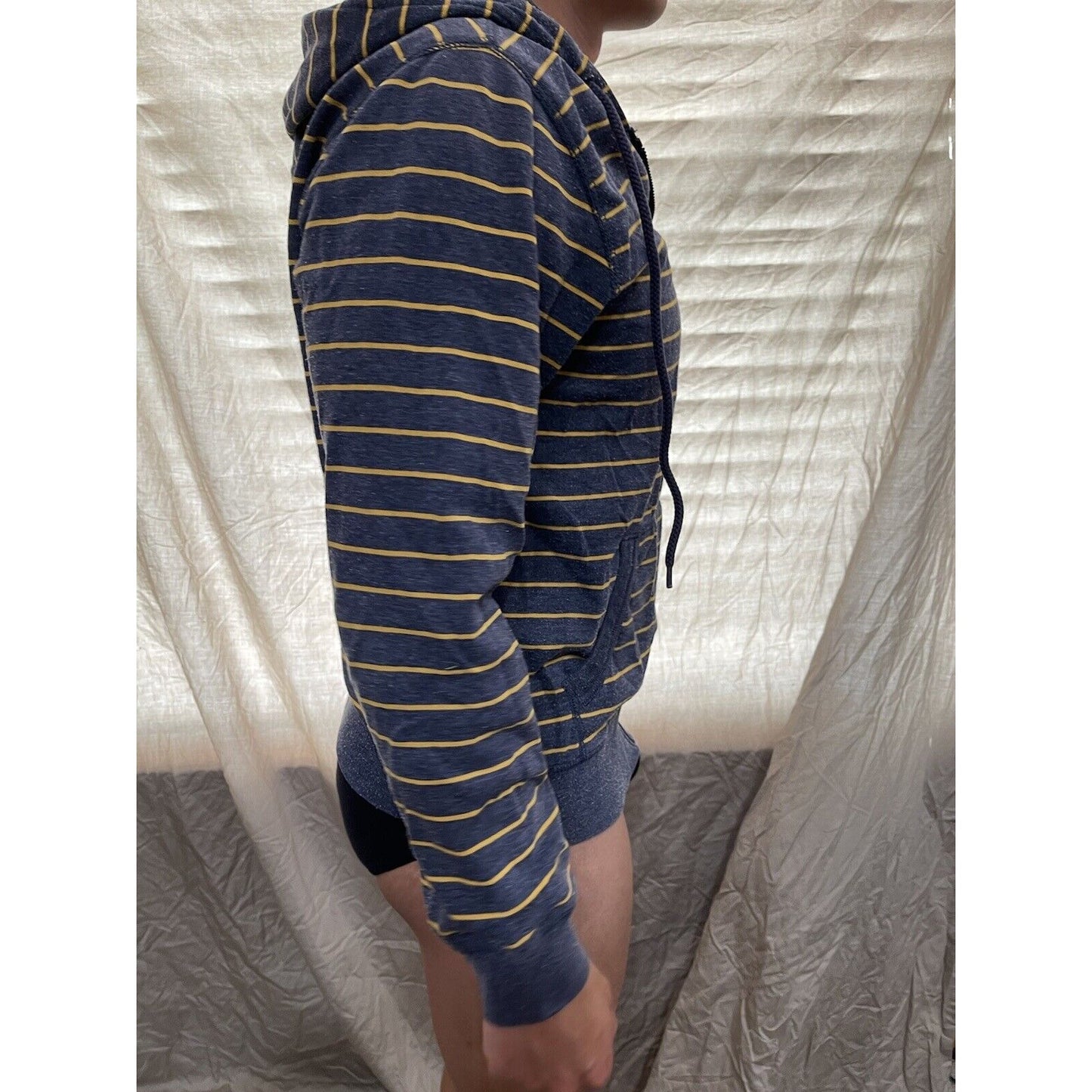 men's old navy small full zip hoodie bluish Gray With  yellow stripes