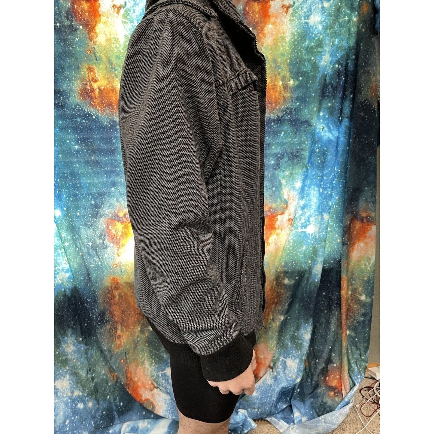 Elixir black tweed zip-up aviator jacket men's sz XL lined