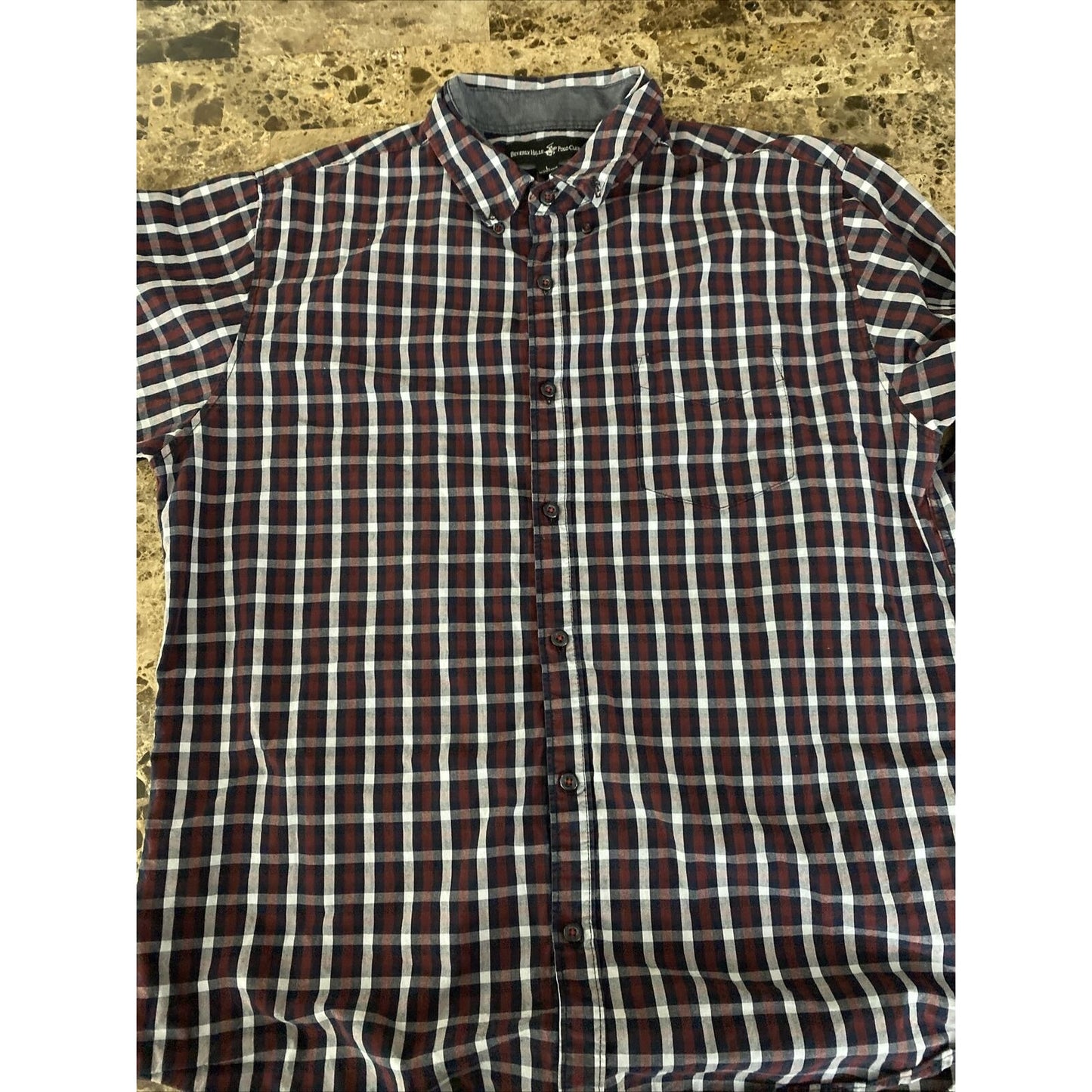 Beverly Hills Polo Club Mens Large White Red Black Plaid Button-down Long Sleeve