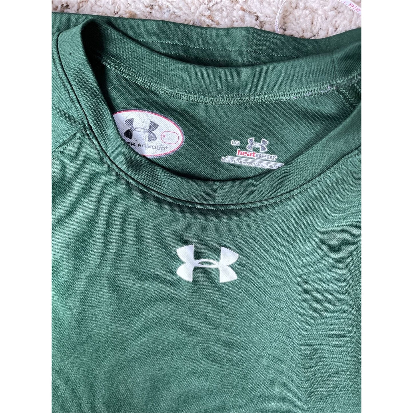 Under Armour Loose Fit Heat Gear Men LG S/S T-Shirt Green Performance Wear Logo