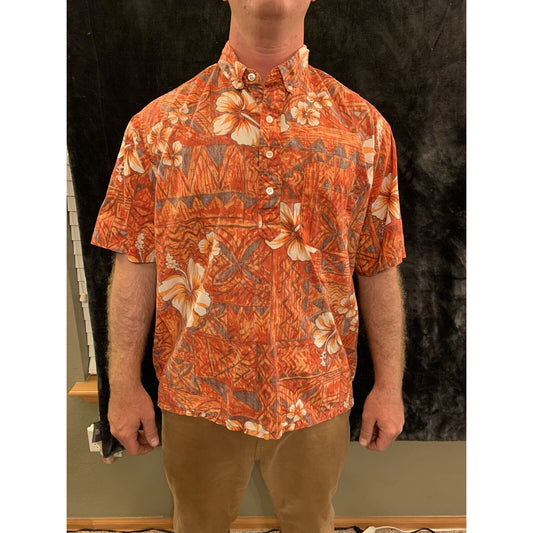 Maui Trading Company Men's XL Hawaiian Orange Tropical Button Shirt
