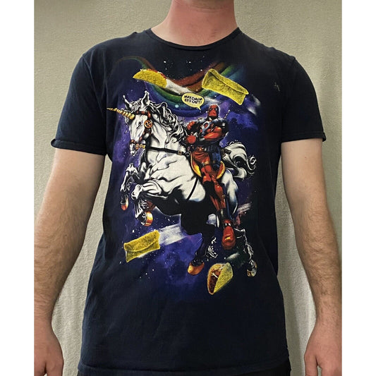 Marvel Deadpool Unicorn Taco Burrito Rainbow Black Men’s Large T-shirt