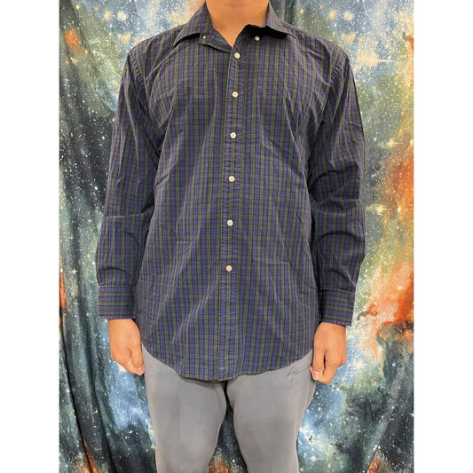 Men’s Tommy Hilfiger Button up plaid blue green regular fit 16.5 long sleeve