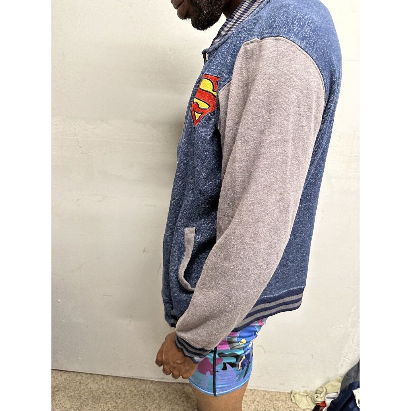 Men’s Superman DC Comics Blue Superman Snap Up Jacket Small