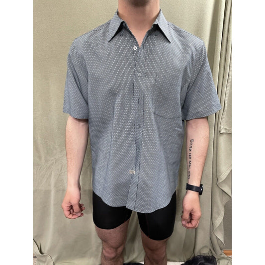 Men’s Bugatchi Uomo Medium Short Sleeve Green Gray Button Up Shirt