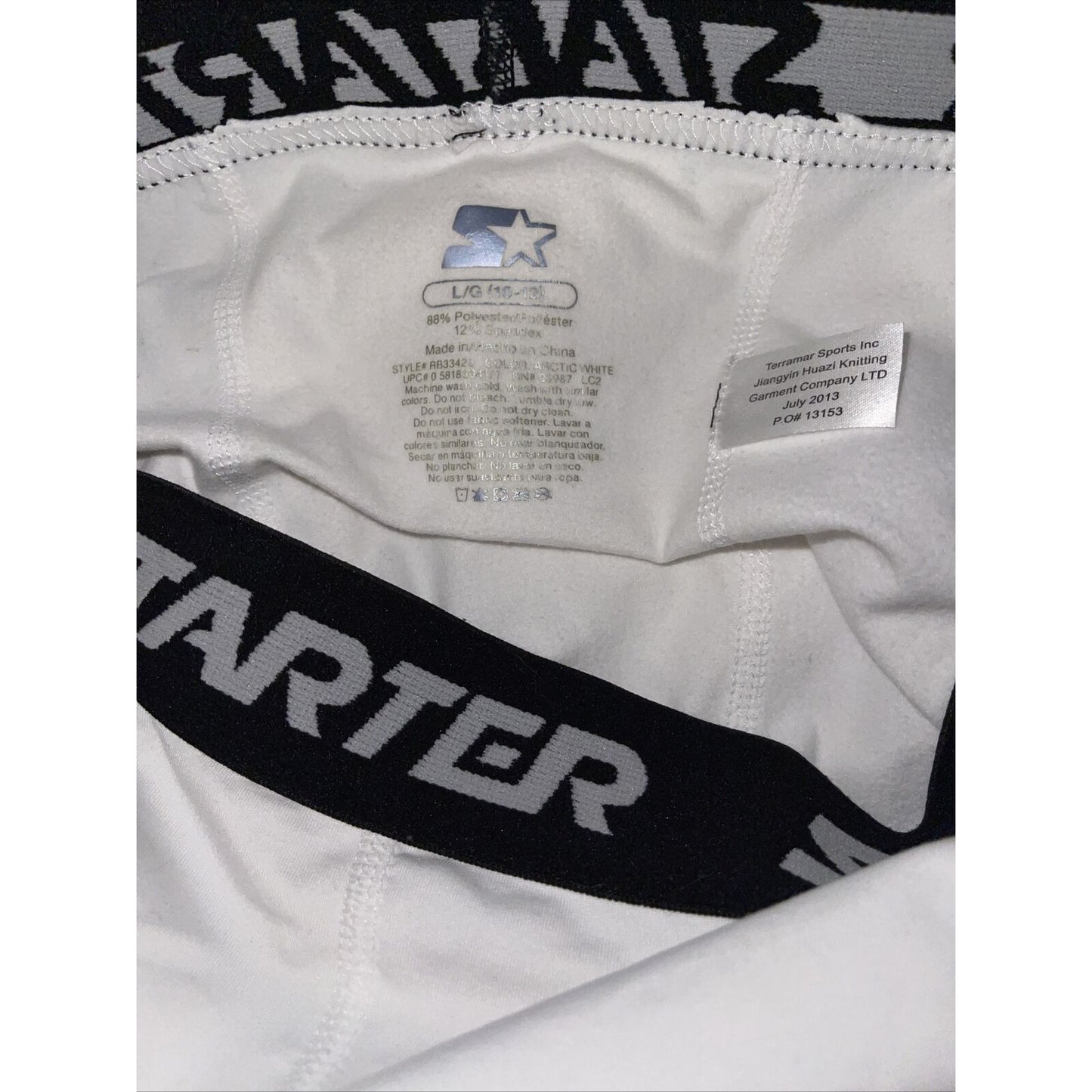 boy's youth large 10-12 starter white base layer compression pants