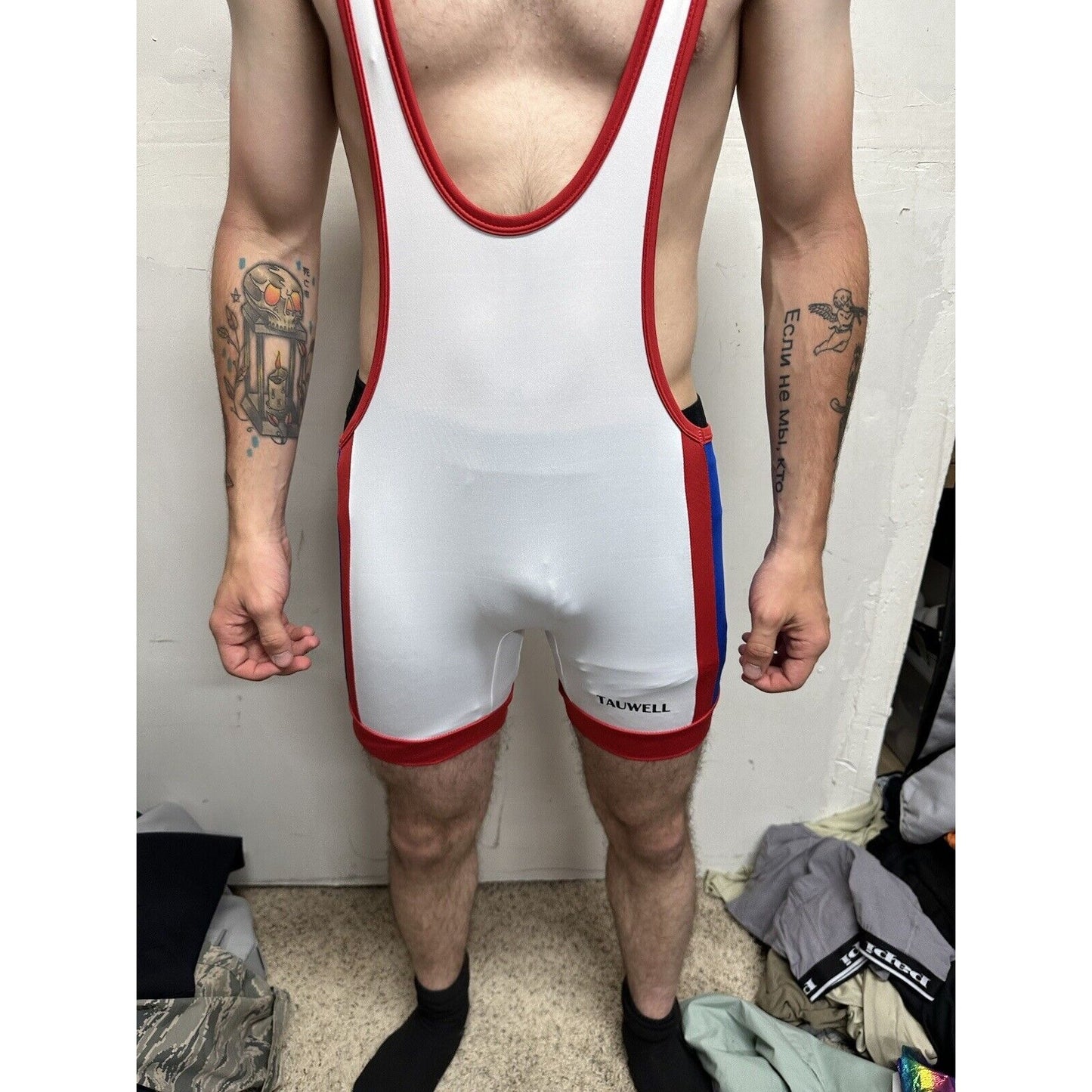 Men’s Patriotic Red White And Blue Tauwell Wrestling Singlet Medium