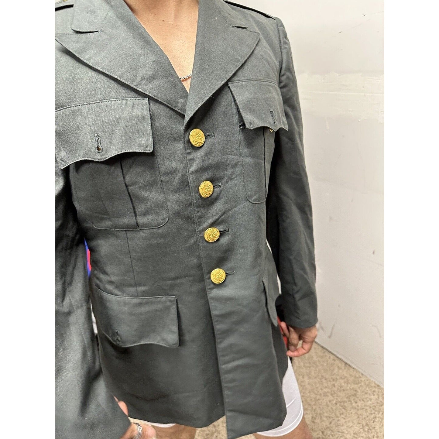 Men’s US Army Coat Jacket Uniform Top Service Dress Green 37R