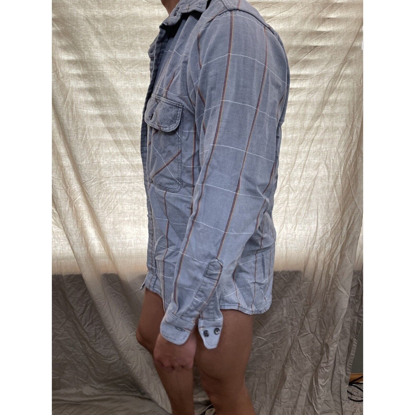 men's button up long sleeve blue gray large shirt cotton