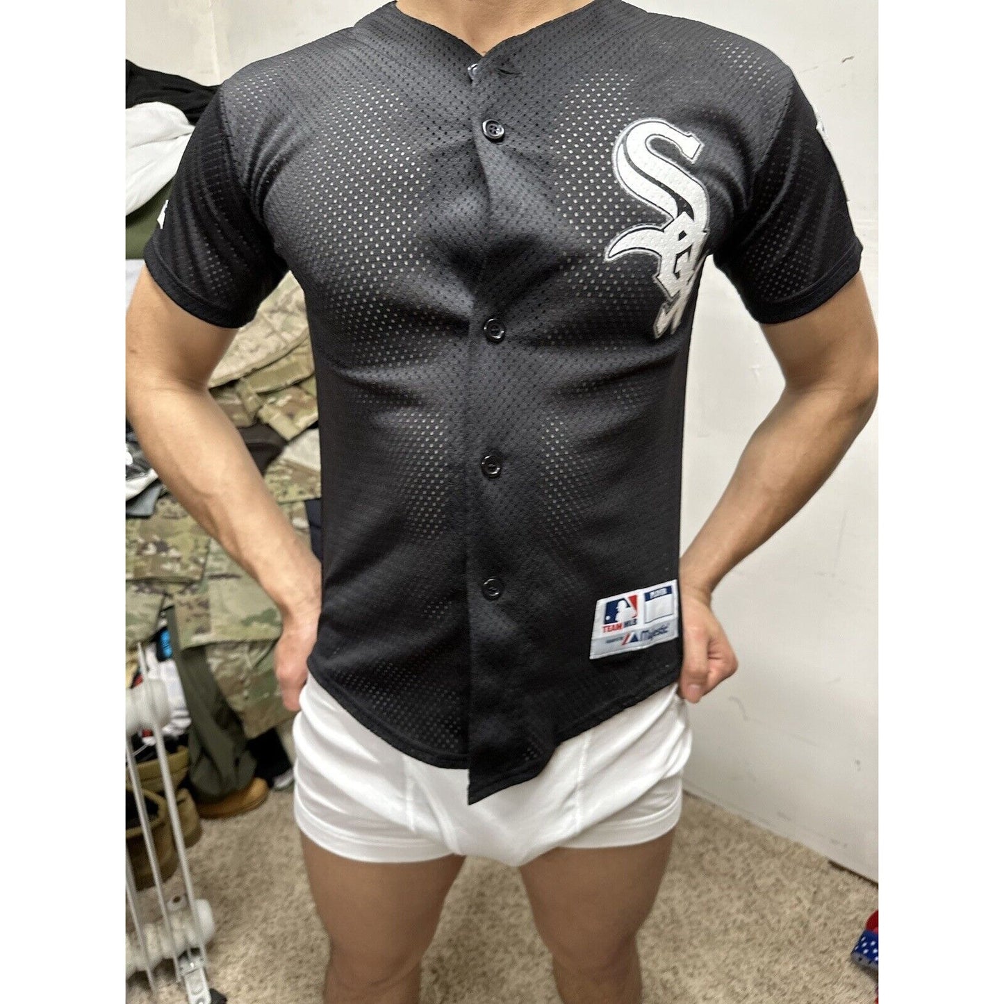 Teen Boy’s MLB Majestic Sox Jersey 1 Poly Medium Black