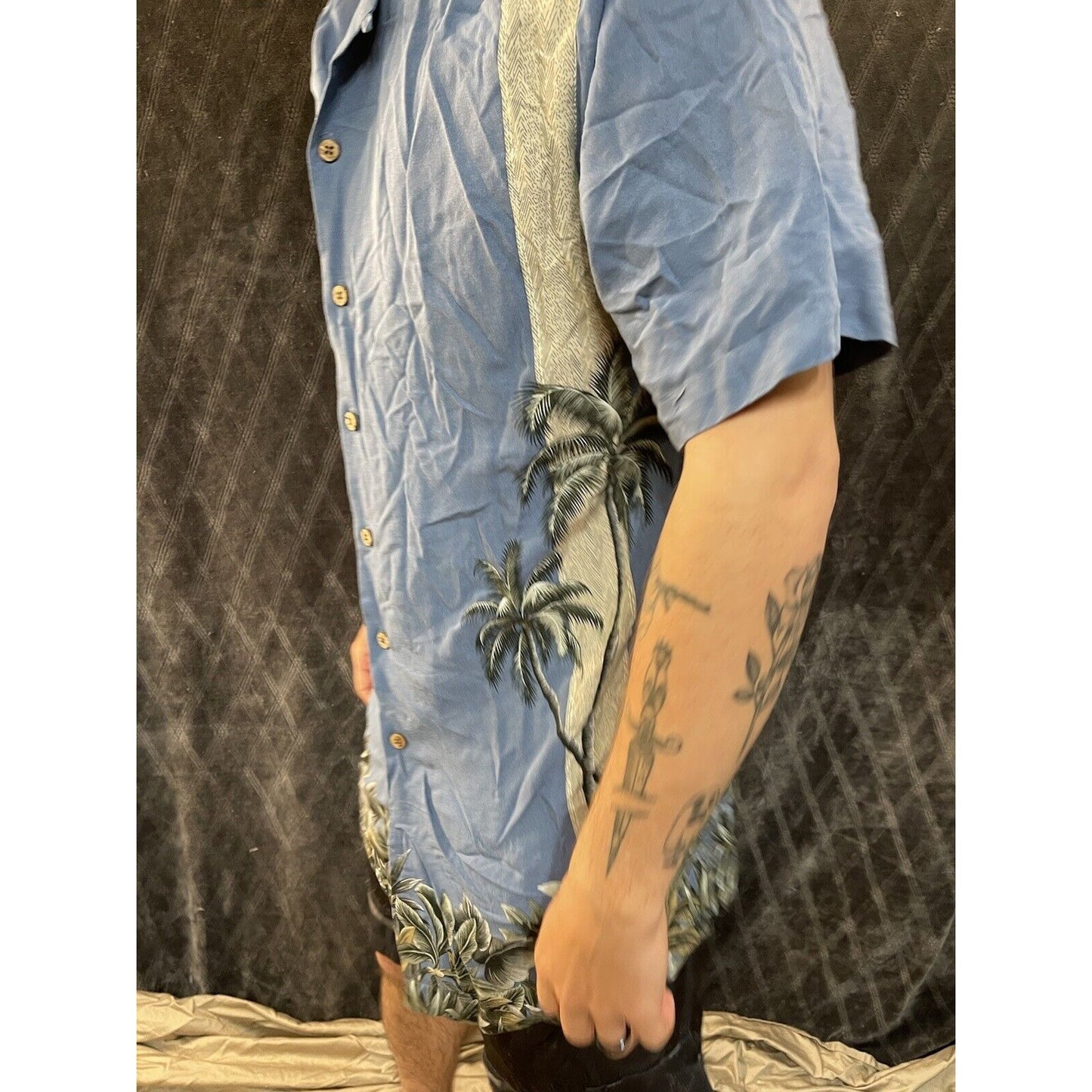 men’s LT large tall 100% rayon button up short sleeve shirt palm trees hawaiian