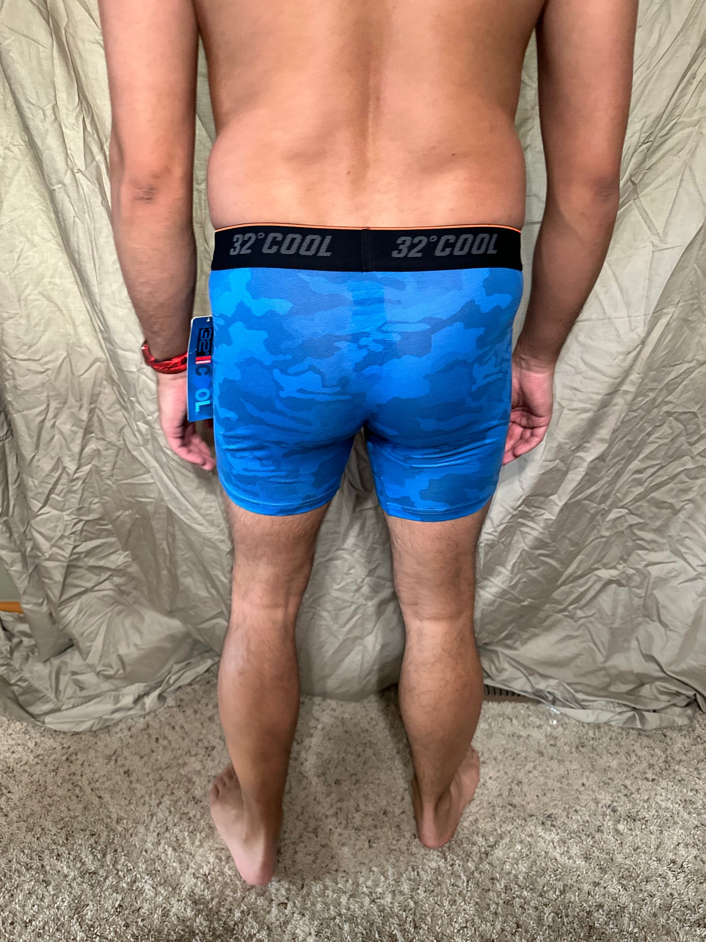 Men’s blue with camo pattern 32 degree cool boxer briefs size small