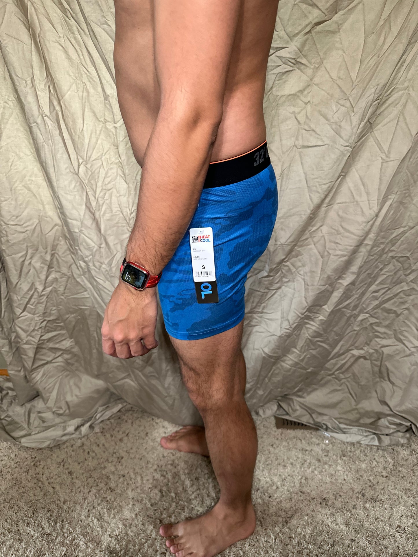 Men’s blue with camo pattern 32 degree cool boxer briefs size small