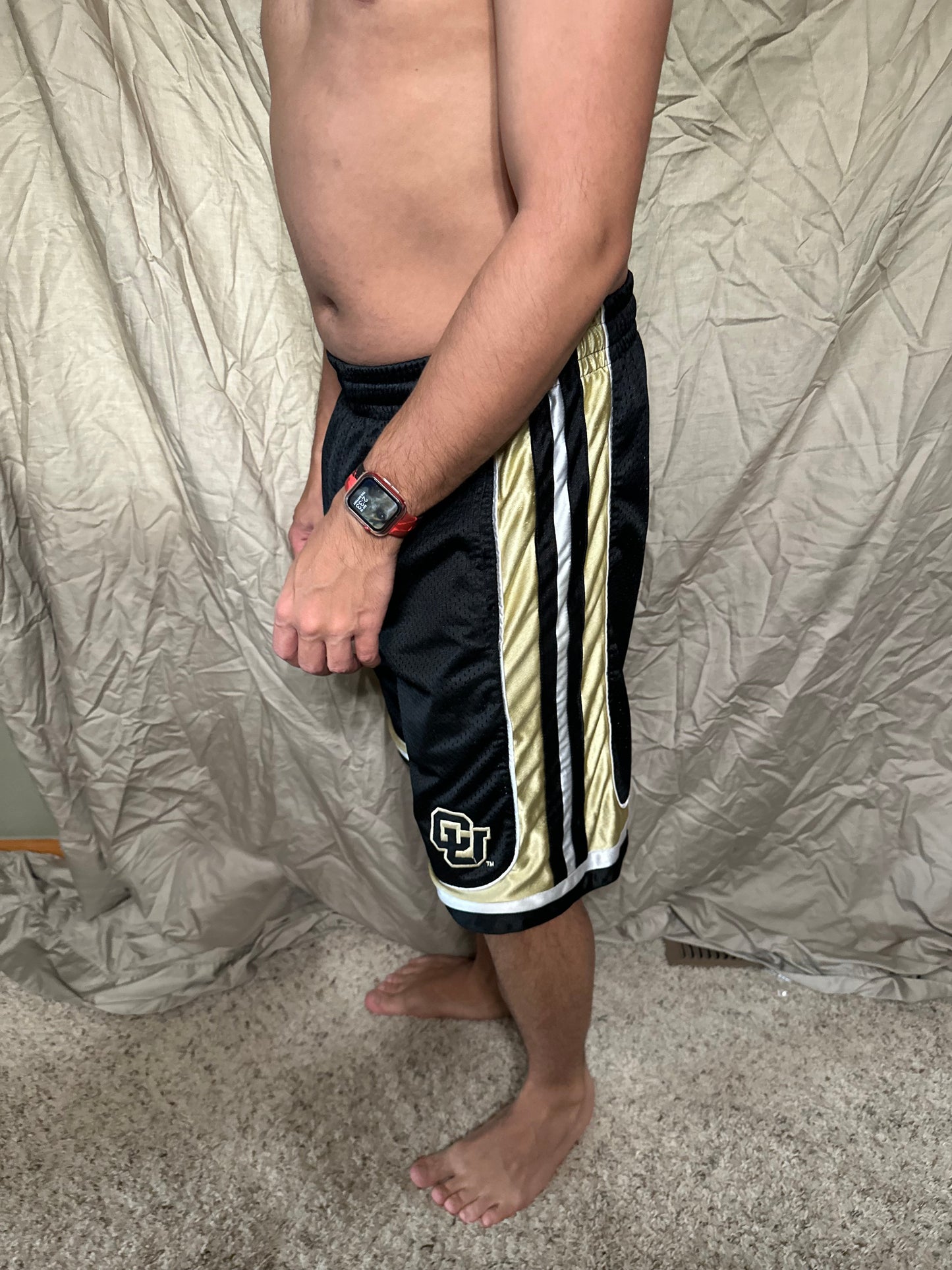 University of Colorado black and gold colosseum size small basketball shorts with pockets