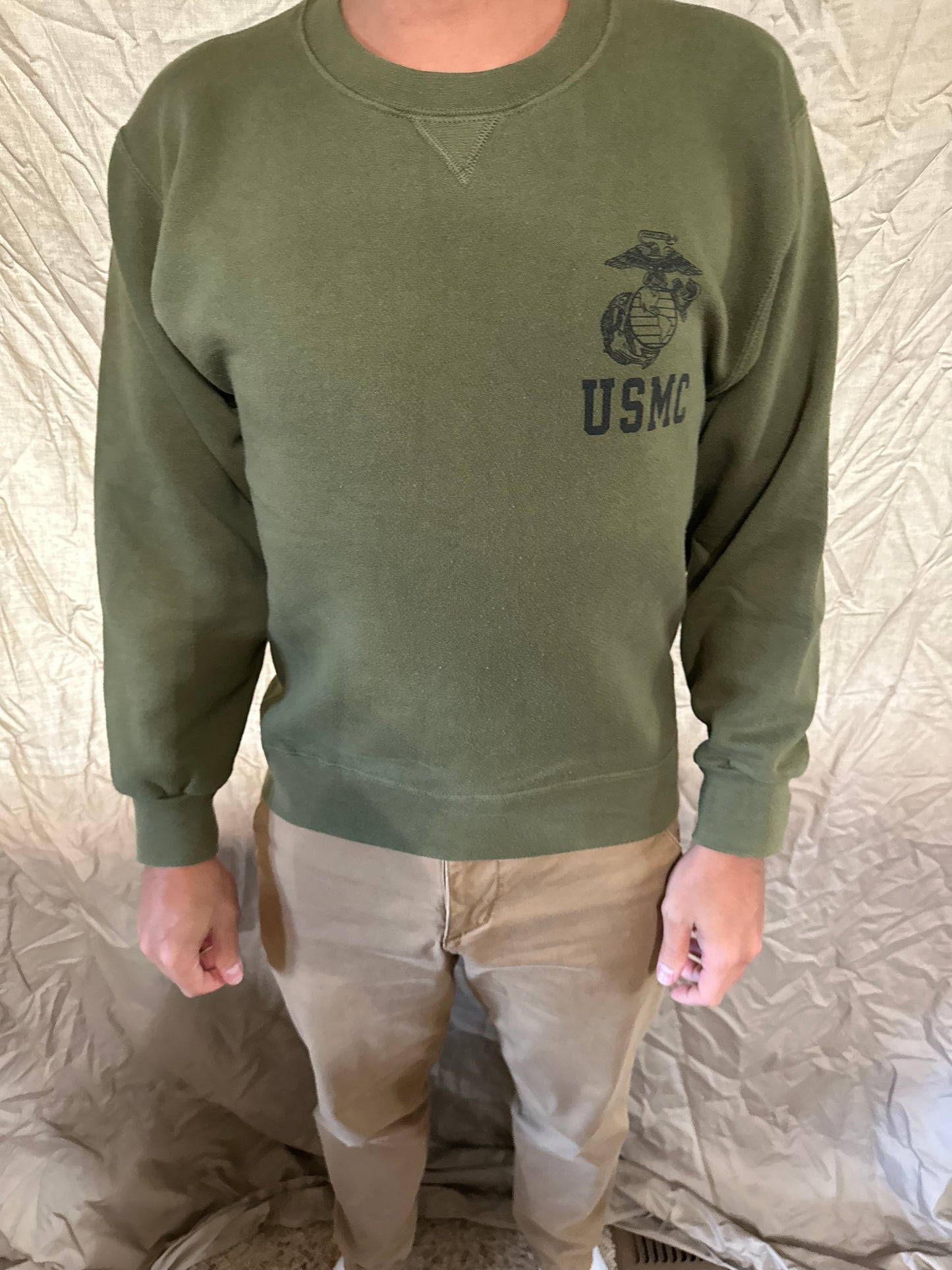 Men’s usmc marine corps soffe green pullover sweater athletic size small