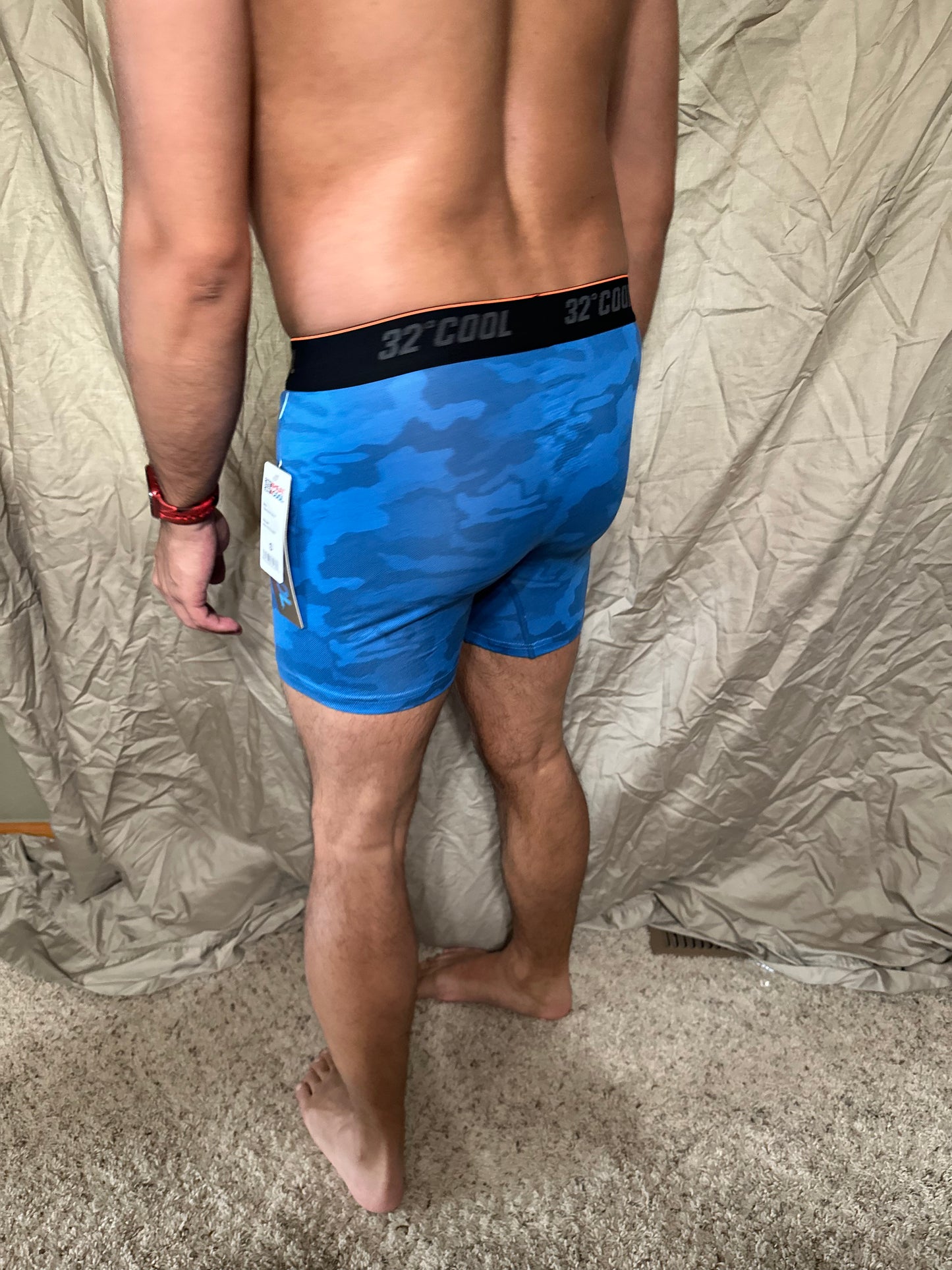 Men’s blue with camo pattern 32 degree cool boxer briefs size small