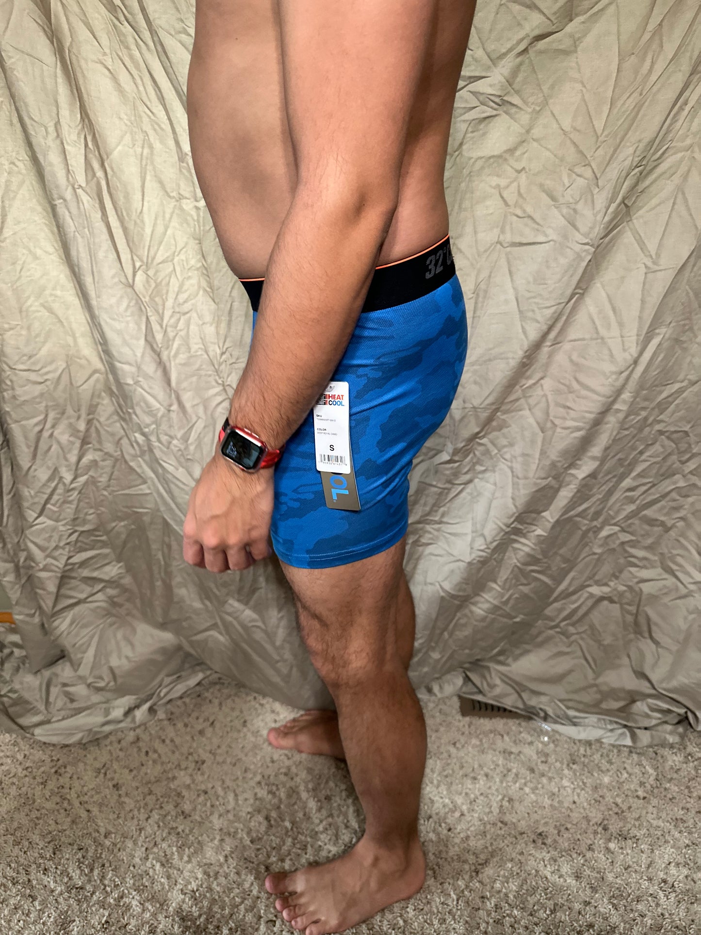 Men’s blue with camo pattern 32 degree cool boxer briefs size small