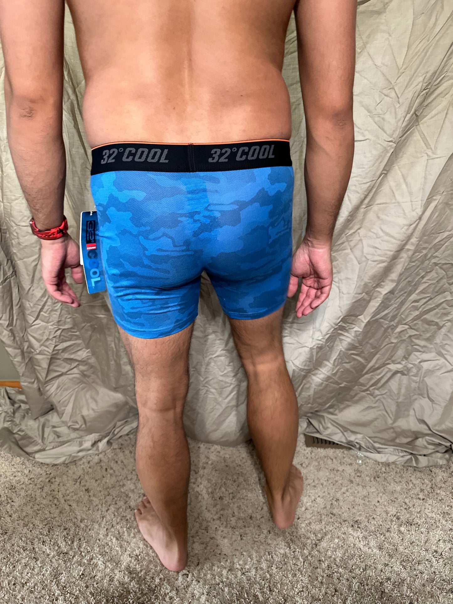 Men’s blue with camo pattern 32 degree cool boxer briefs size small