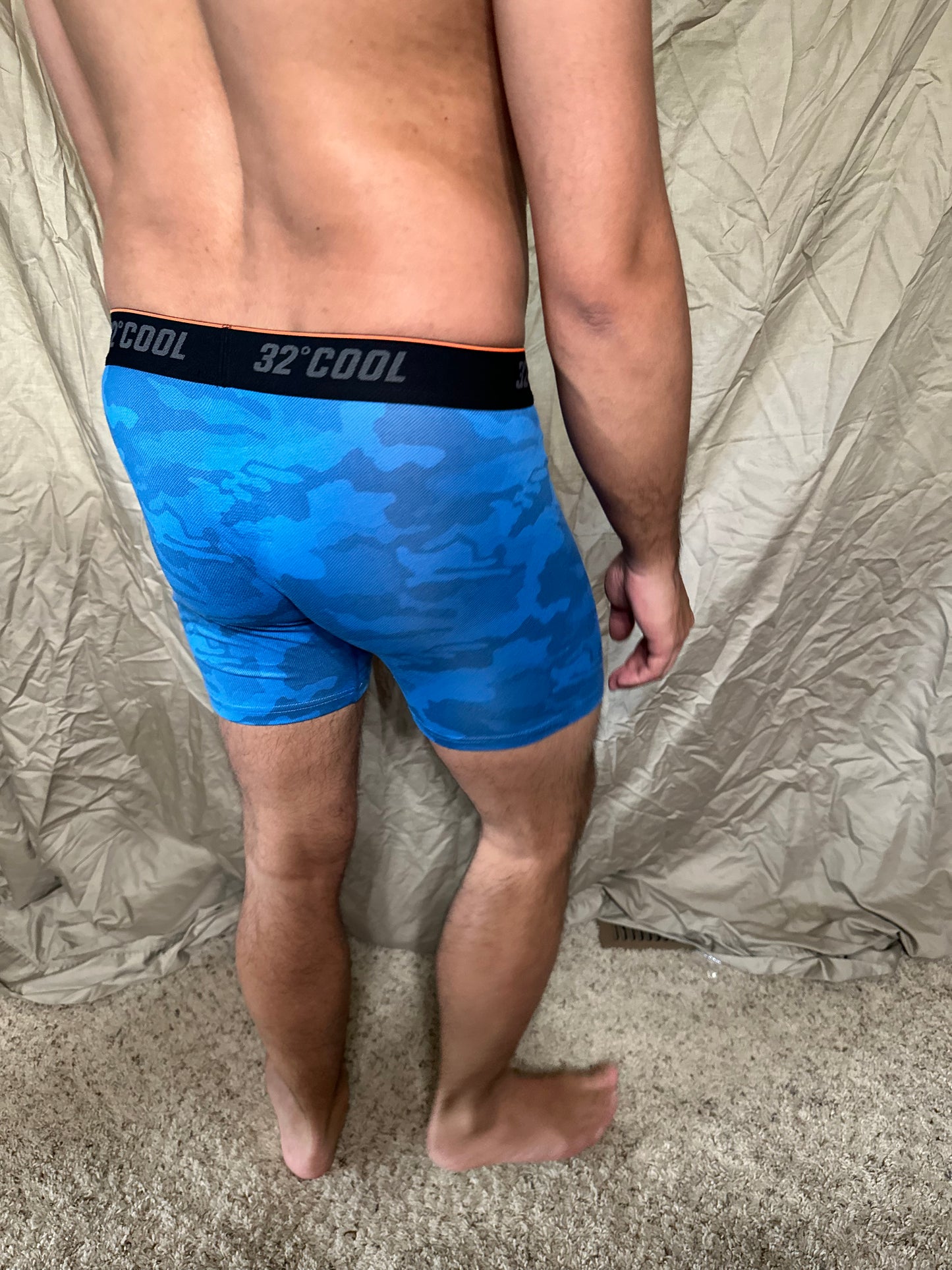 Men’s blue with camo pattern 32 degree cool boxer briefs size small