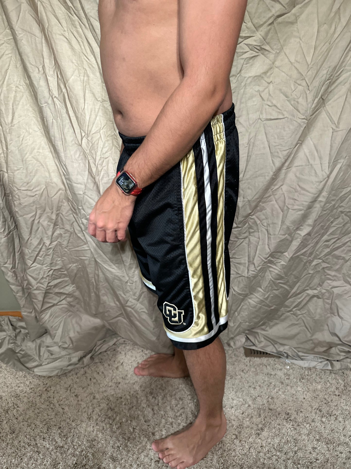 University of Colorado black and gold colosseum size small basketball shorts with pockets
