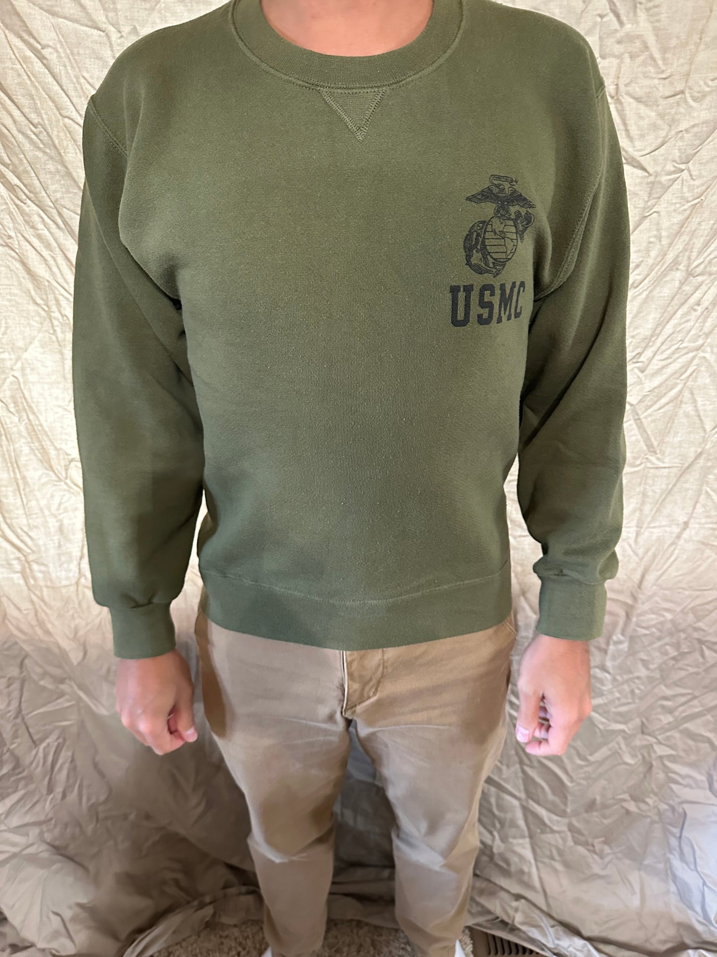 Men’s usmc marine corps soffe green pullover sweater athletic size small