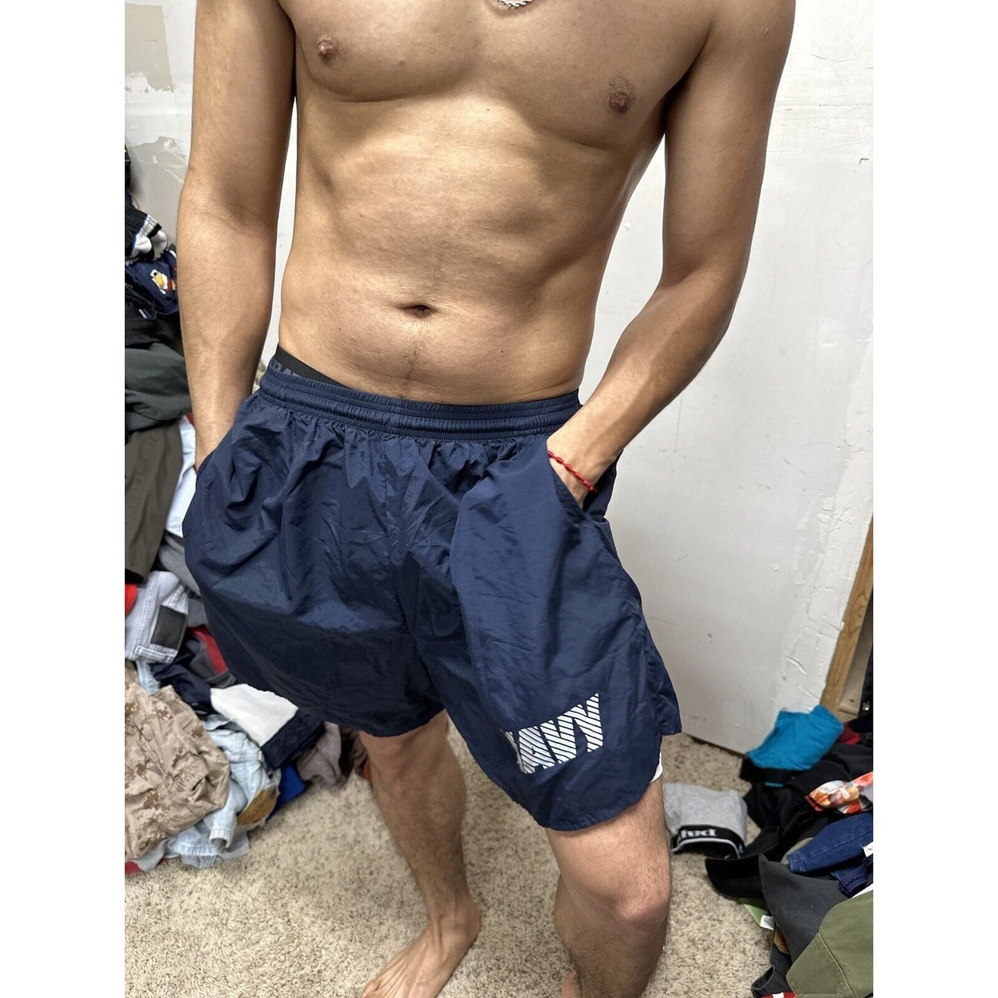 Men’s Large Navy Physical Fitness Uniform Blue Shorts Trunks