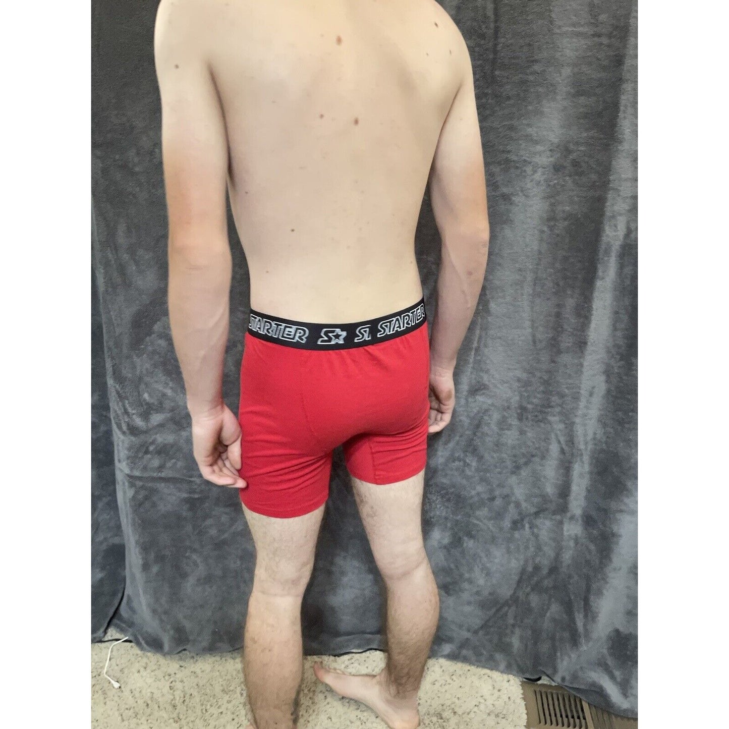 men's red starter black label large red boxer brief 5% spandex