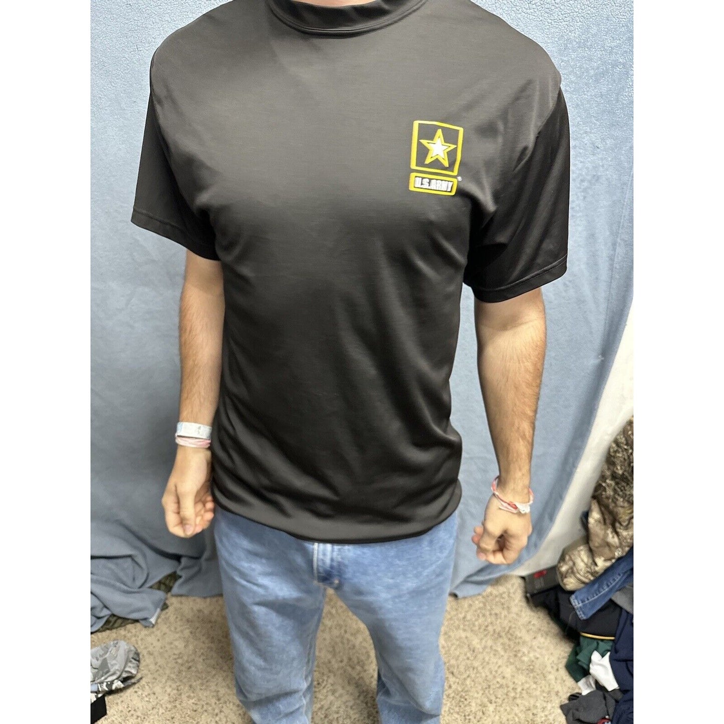 Men’s Army Small Tshirt Physical Fitness Uniform Black Polyester
