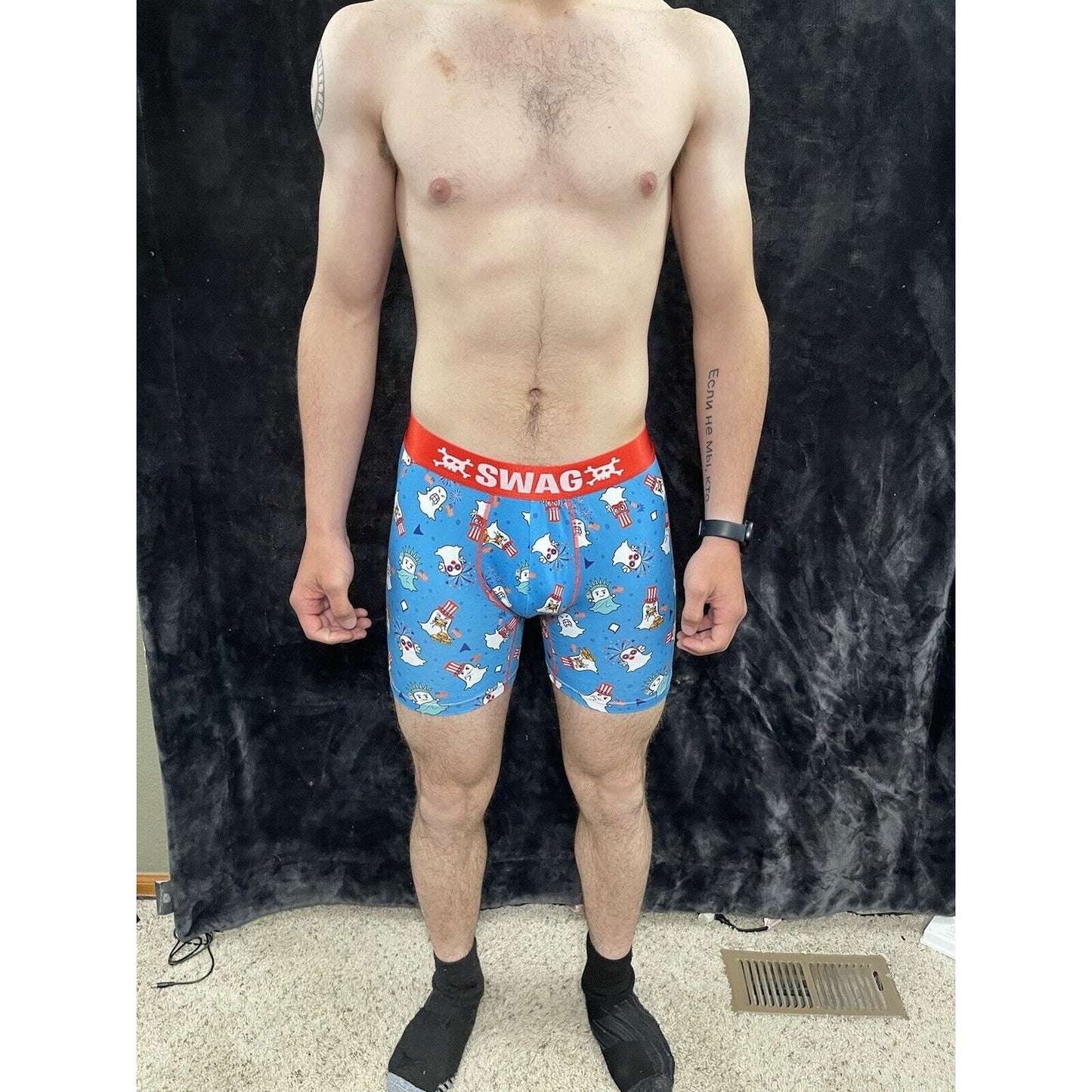 Men’s Medium Swag Boxer Briefs Americana Ghosts Patriotic Flags USA