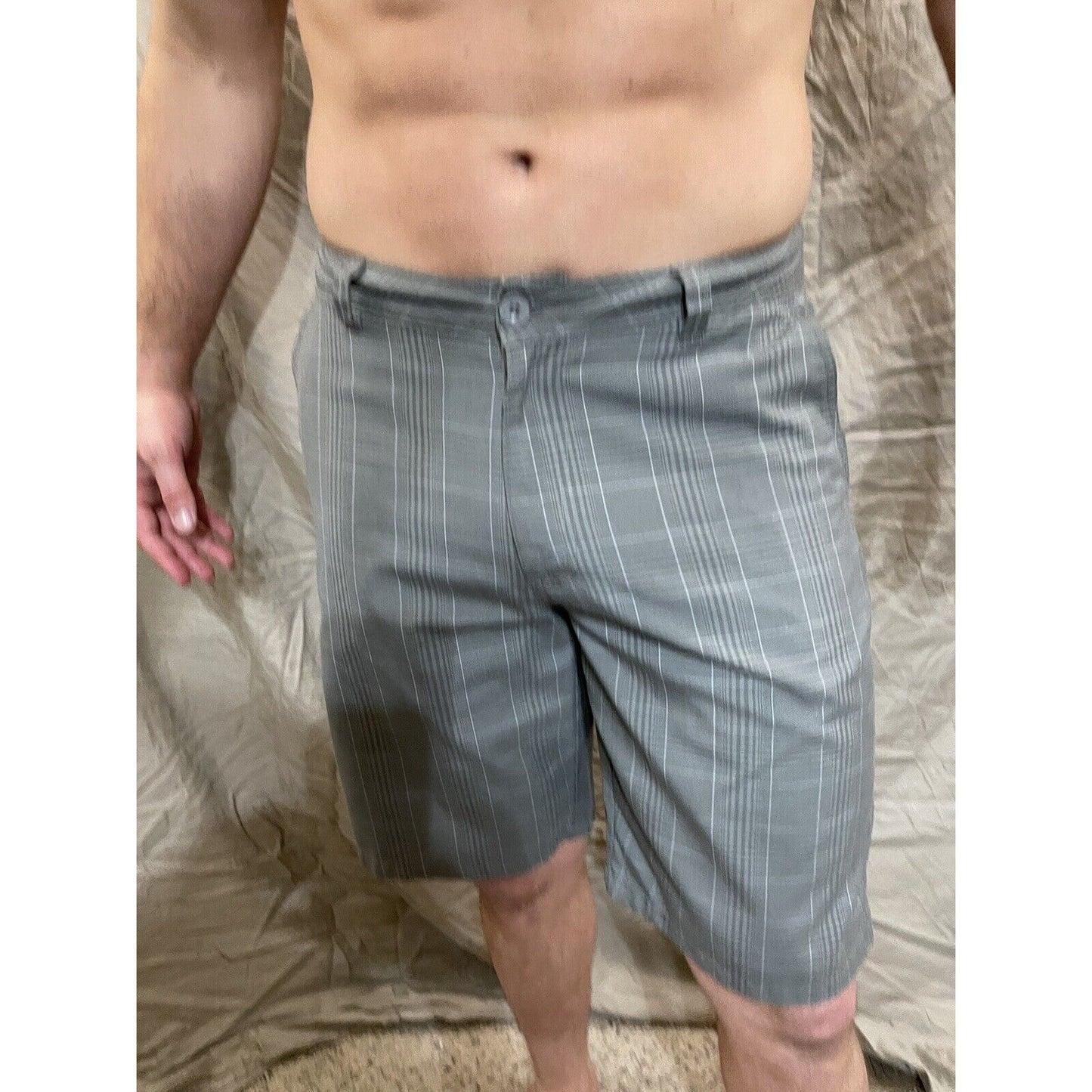 O'Neill Men Chino Shorts Size 34 Gray Plaid Casual 4 Pockets Logo Embroidered