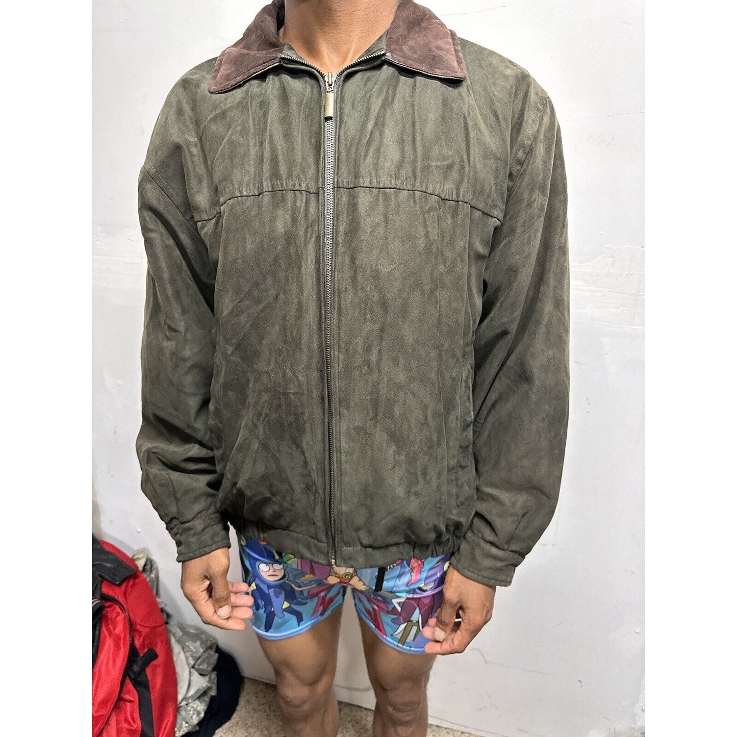 Men’s Forest Green Weather Report Full Zip Jacket Poly Suede Look