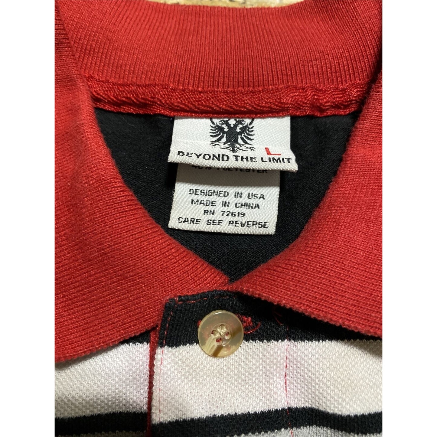 Beyond the Limit Men’s Large Red White & Black Stripes Cotton Blend Polo Shirt